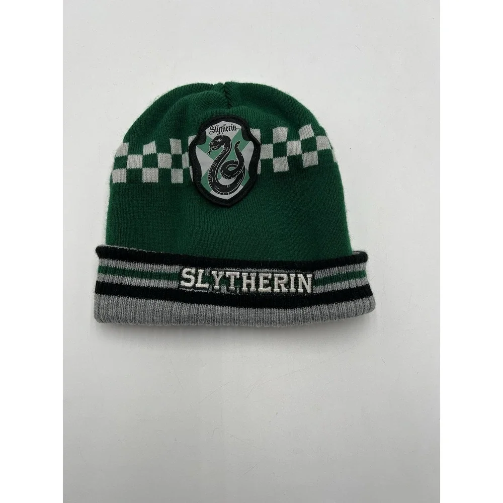 Harry Potter Slytherin Knit Beanie Hat Green Gray Embroidered Logo One Size